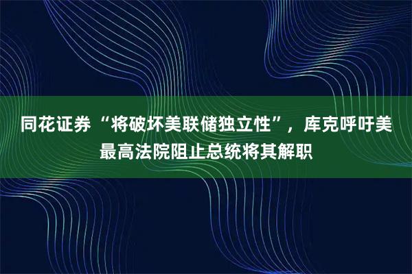 同花证券 “将破坏美联储独立性”，库克呼吁美最高法院阻止总统将其解职