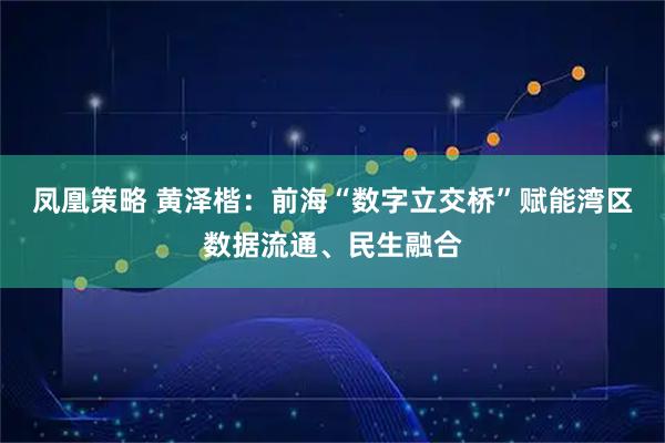 凤凰策略 黄泽楷：前海“数字立交桥”赋能湾区数据流通、民生融合